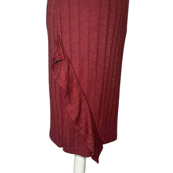 NEW Sam Edelman Amber Red Metallic Ribbed Asymmetrical Ruffle Dress Size 6 - Picture 7 of 14